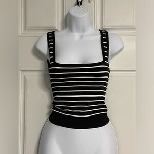 4- VITAL LIFE Black & White Striped Tank Top